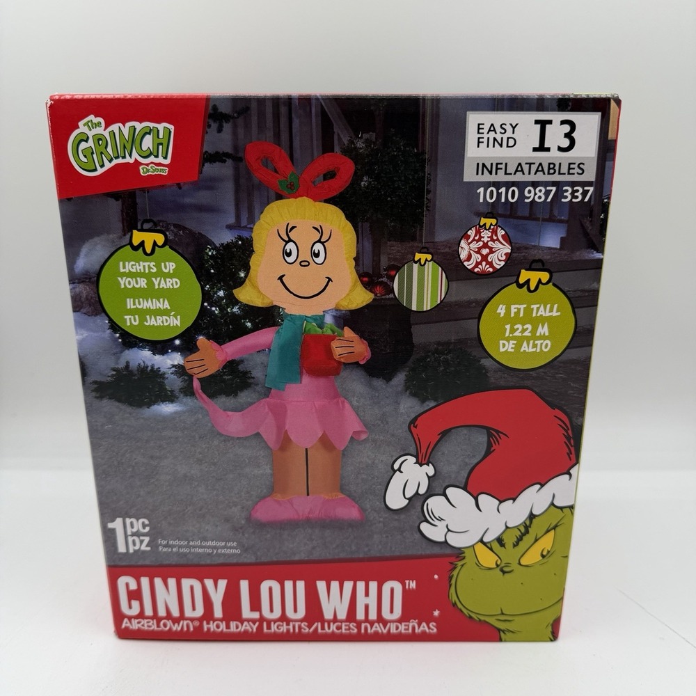 Cindy Lou Who Grinch Christmas Airblown Inflatable 4 ft LED Lights Wreath Gemmy